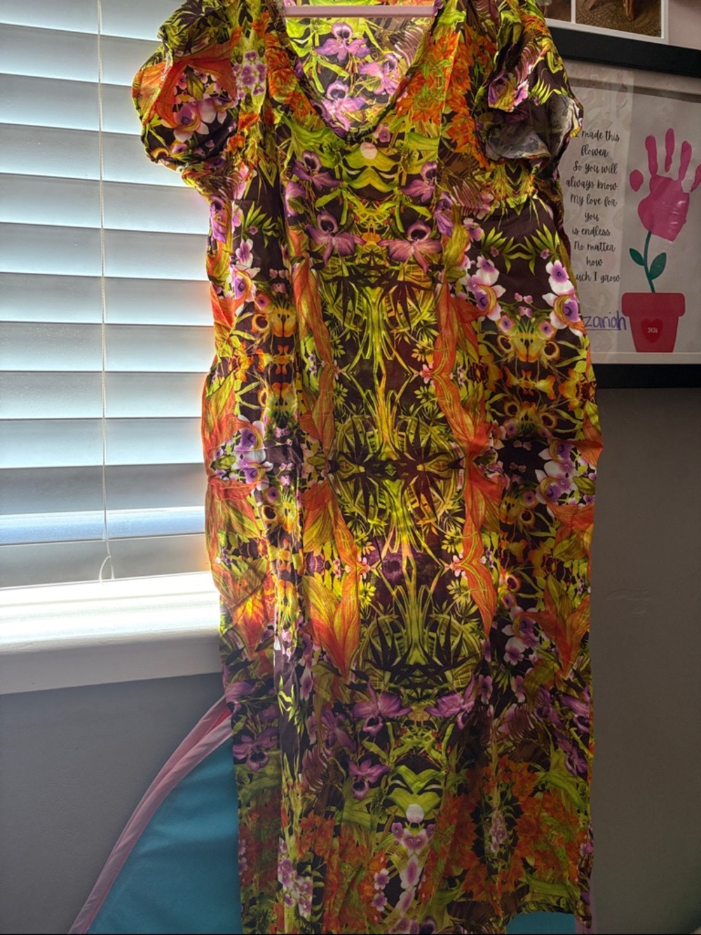 Vibrant Tropical Floral Maxi Dress - Bright Green & Orange
